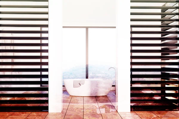 Luxury white and black bathroom, white tub toned — Stock Photo, Image