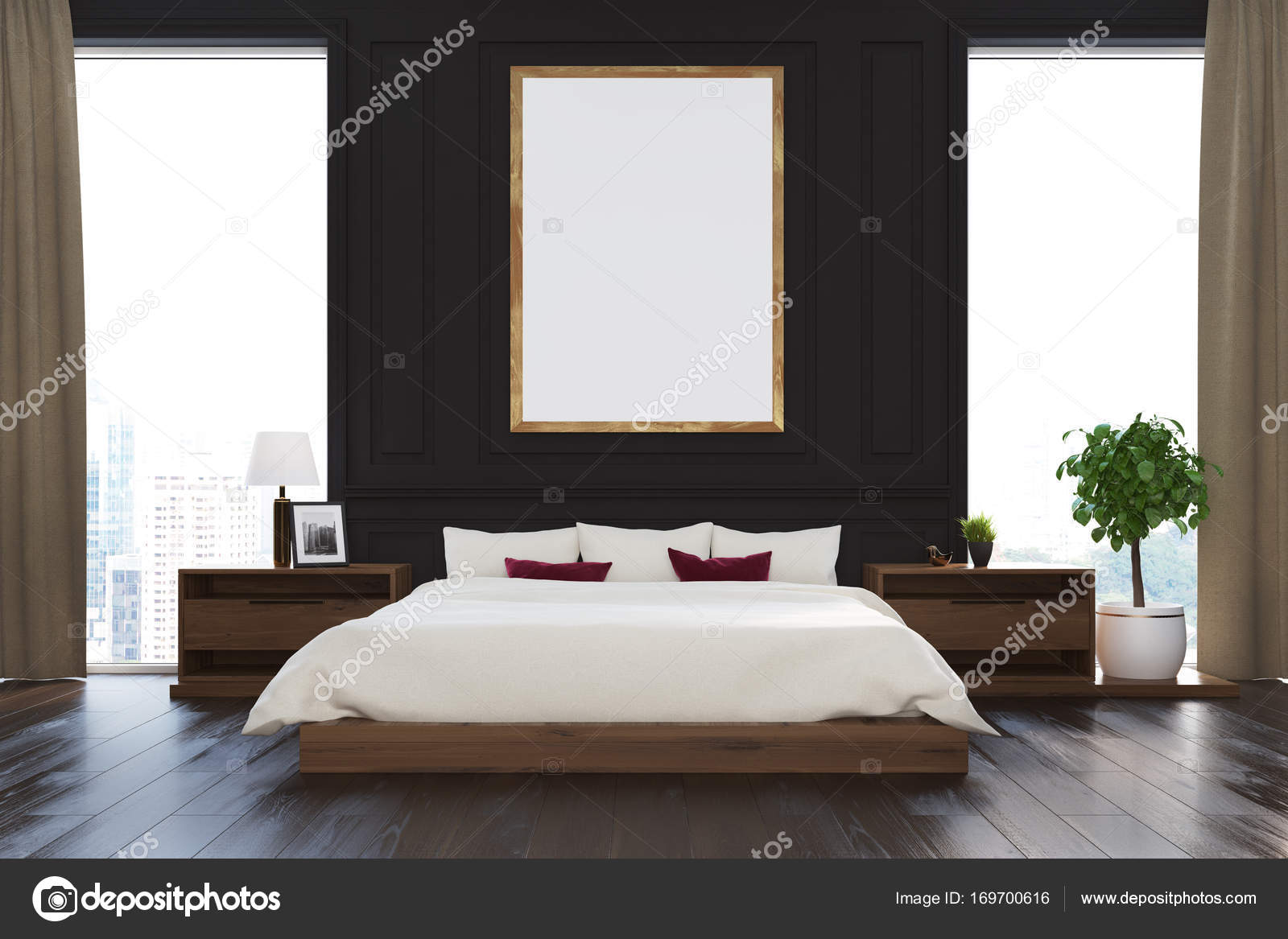 Zwarte loft slaapkamer, poster — Stockfoto © denisismagilov #169700616 Zwarte loft slaapkamer, poster — Stockfoto © denisismagilov #169700616