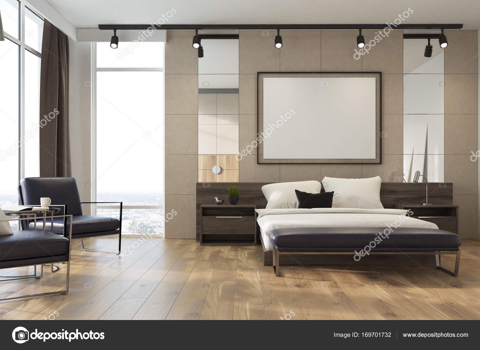 Beige loft slaapkamer, poster kant — Stockfoto © denisismagilov ... Beige loft slaapkamer, poster kant — Stockfoto © denisismagilov ...