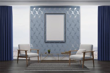 Gri oturma odası, beyaz koltuklar