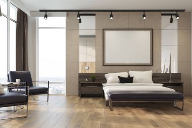 Bej çatı katı yatak odası, poster yan