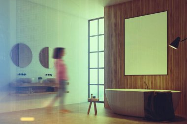 Ahşap banyo, poster, tonda yan