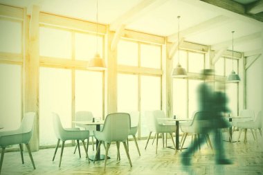 Beyaz Cafe iç, çatı windows, yan, insanlar