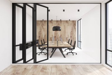 Açık alan ofis, beyaz ve ahşap duvarlar