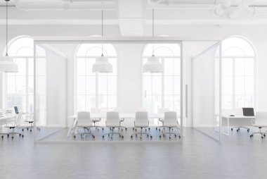 Toplantı Salonu beyaz ve cam ofis, yakın çekim