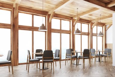 Ahşap kafe iç, windows yan