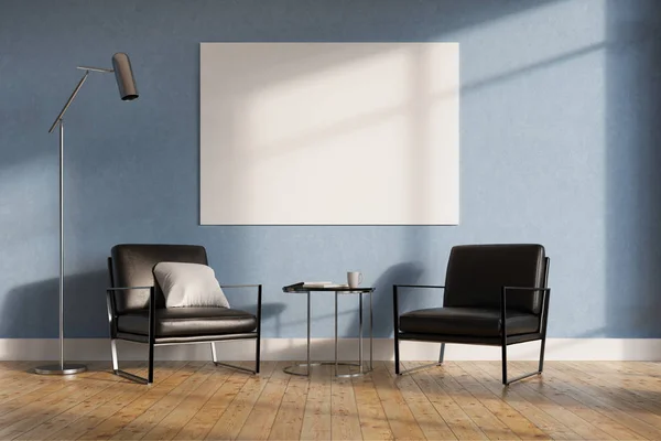 Sala de estar minimalista, poltronas pretas — Fotografia de Stock