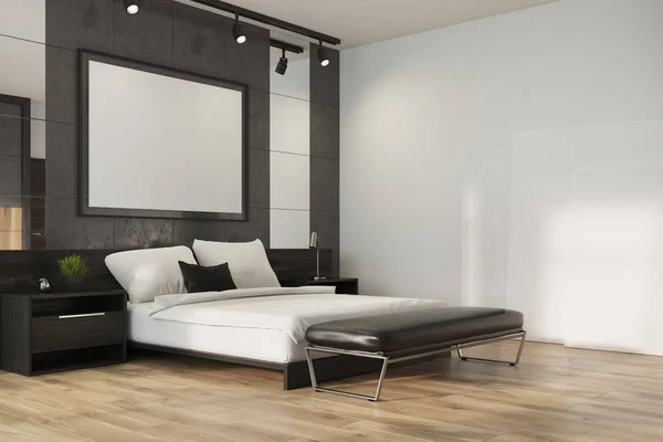 Gray loft bedroom, poster corner — Stock Photo, Image