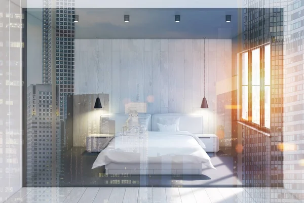 Gri ve ahşap yatak odası iç, Çift Kişilik