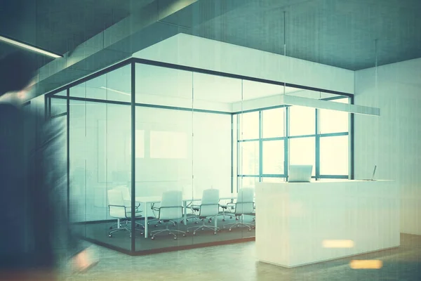 White reception near a conference room, man, side — Stock Photo, Image