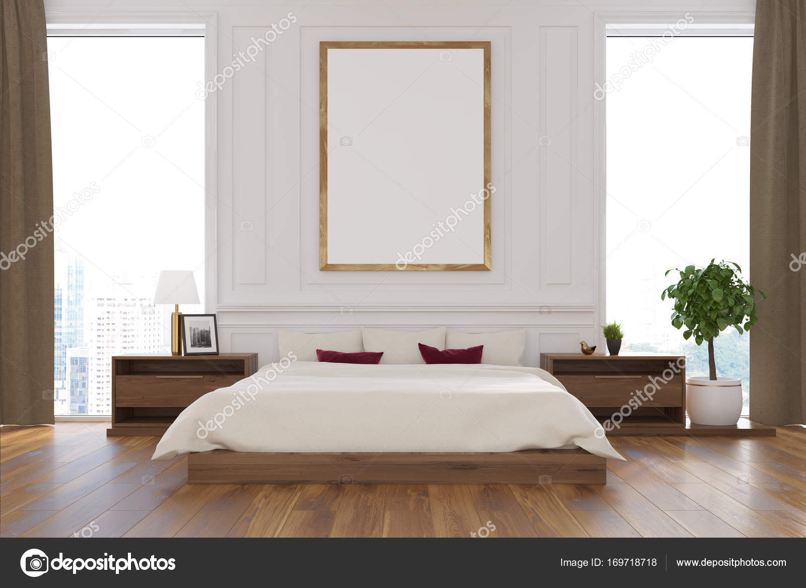 Witte loft slaapkamer, poster — Stockfoto © denisismagilov #169718718 Witte loft slaapkamer, poster — Stockfoto © denisismagilov #169718718
