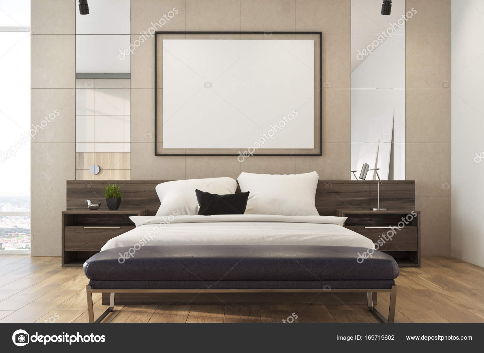 Camera da letto loft beige, poster — Foto Stock © denisismagilov ... Camera da letto loft beige, poster — Foto Stock © denisismagilov ...