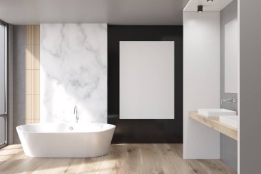 Mermer, beyaz ve siyah banyo, poster