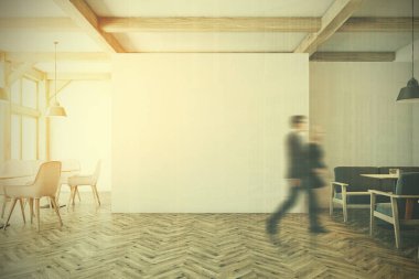 Beyaz Cafe iç, gri kanepeler, insanlar