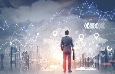 Bir bavulun içinde şehir, infographics ile işadamı