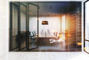 Açık alan ofis, tonda gri ve ahşap duvarlar