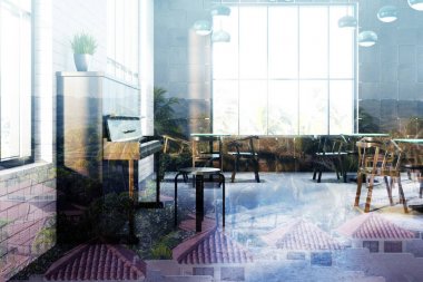 Beyaz Cafe iç, piyano, yan çift