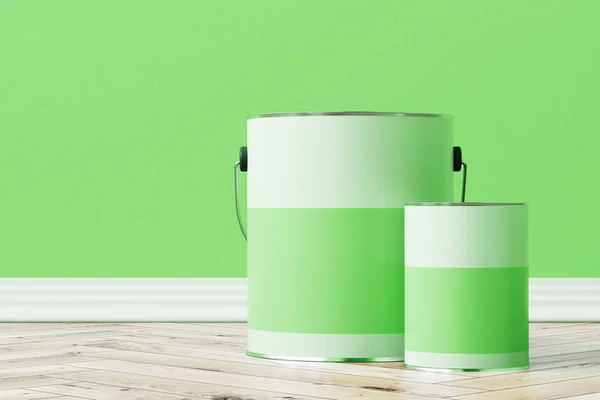 Secchi di vernice verde di diverse dimensioni — Foto Stock