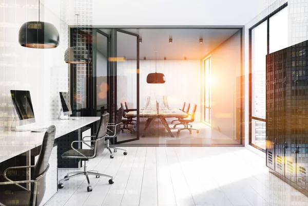 Open space office, lockers, white walls toned — Stock Photo, Image