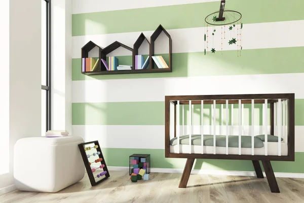 Green and white nursery, crib, side — Stock Photo, Image