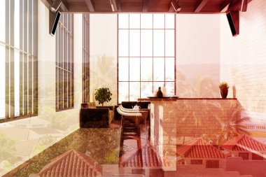 Modern mutfak ve yemek odası, gri Çift Kişilik