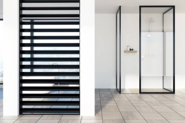 Duş lüks banyo, beyaz ve siyah yakın çekim