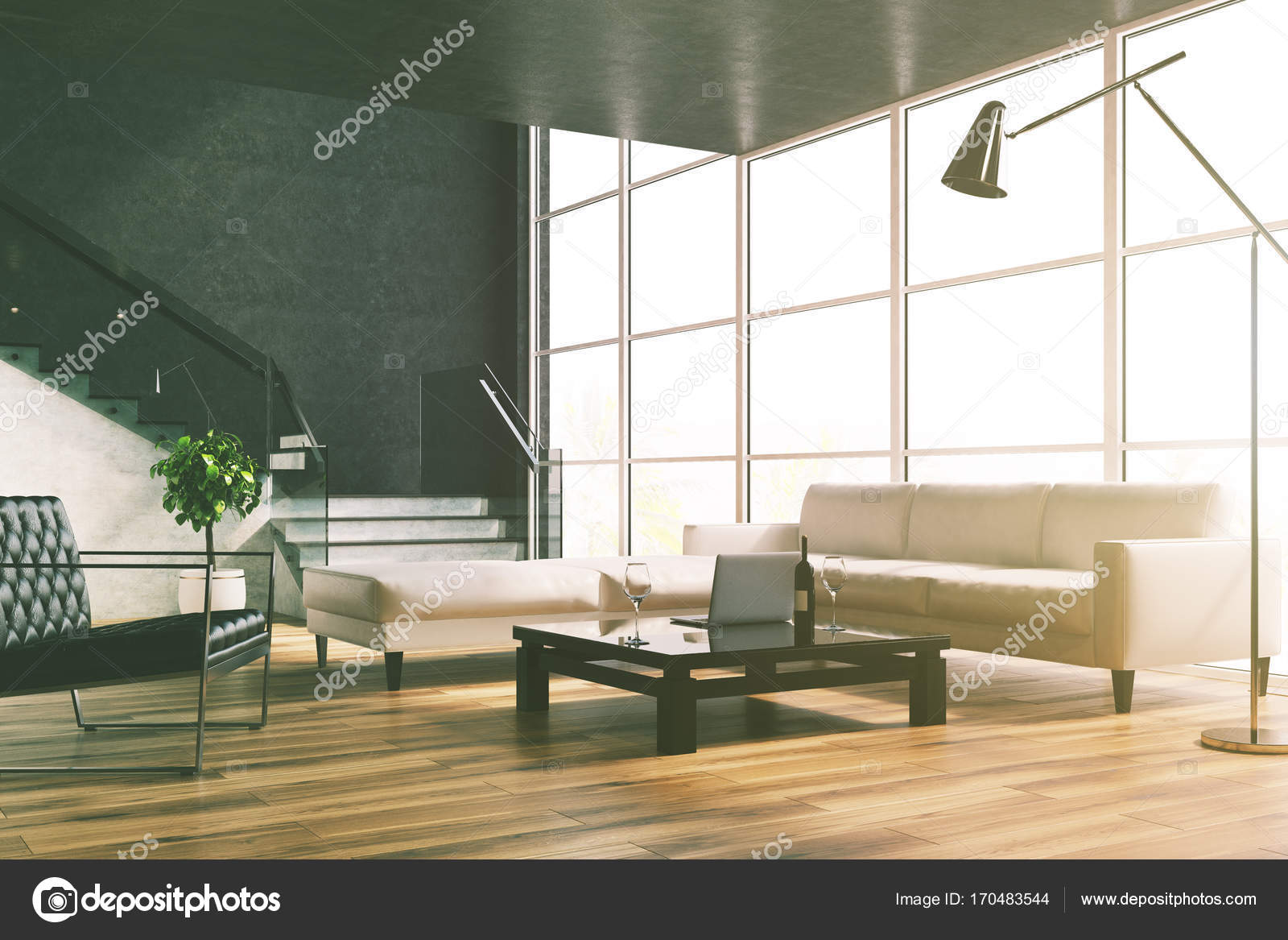 Zwarte woonkamer, trap, banken toned — Stockfoto © denisismagilov ... Zwarte woonkamer, trap, banken toned — Stockfoto © denisismagilov ...
