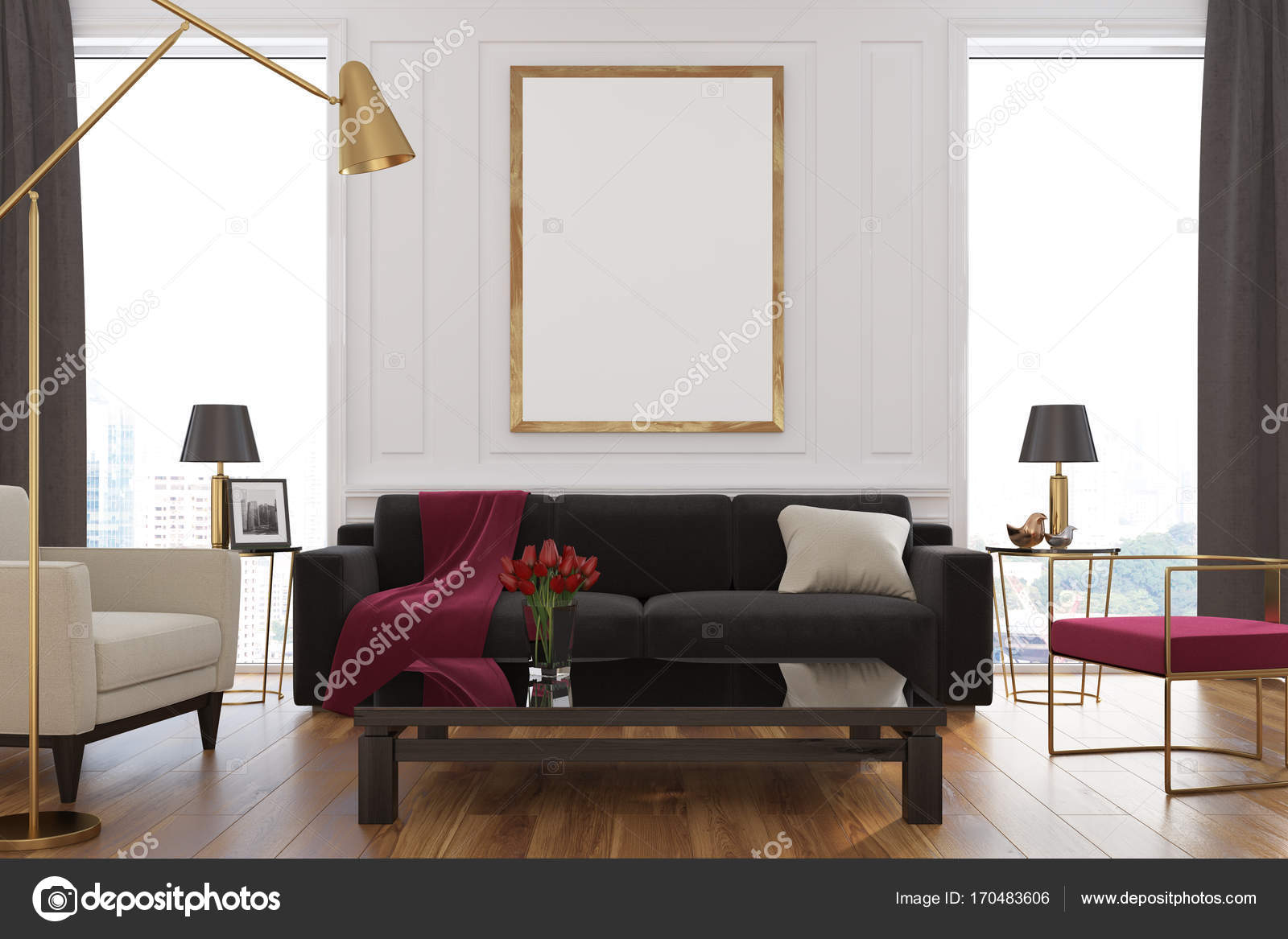Weiß, Wohnzimmer, Sofa, poster — Stockfoto © denisismagilov #170483606 Weiß, Wohnzimmer, Sofa, poster — Stockfoto © denisismagilov #170483606