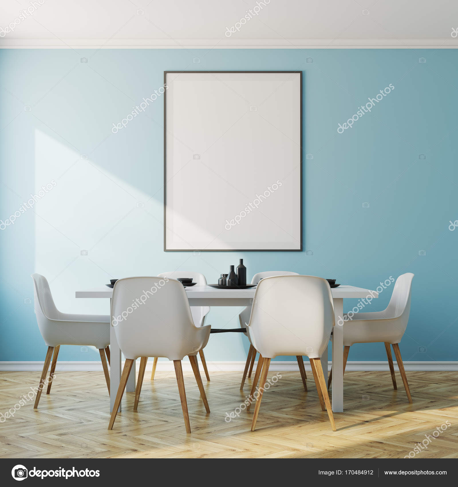 Blue dining room interior, poster — Stock Photo © denisismagilov 170484912