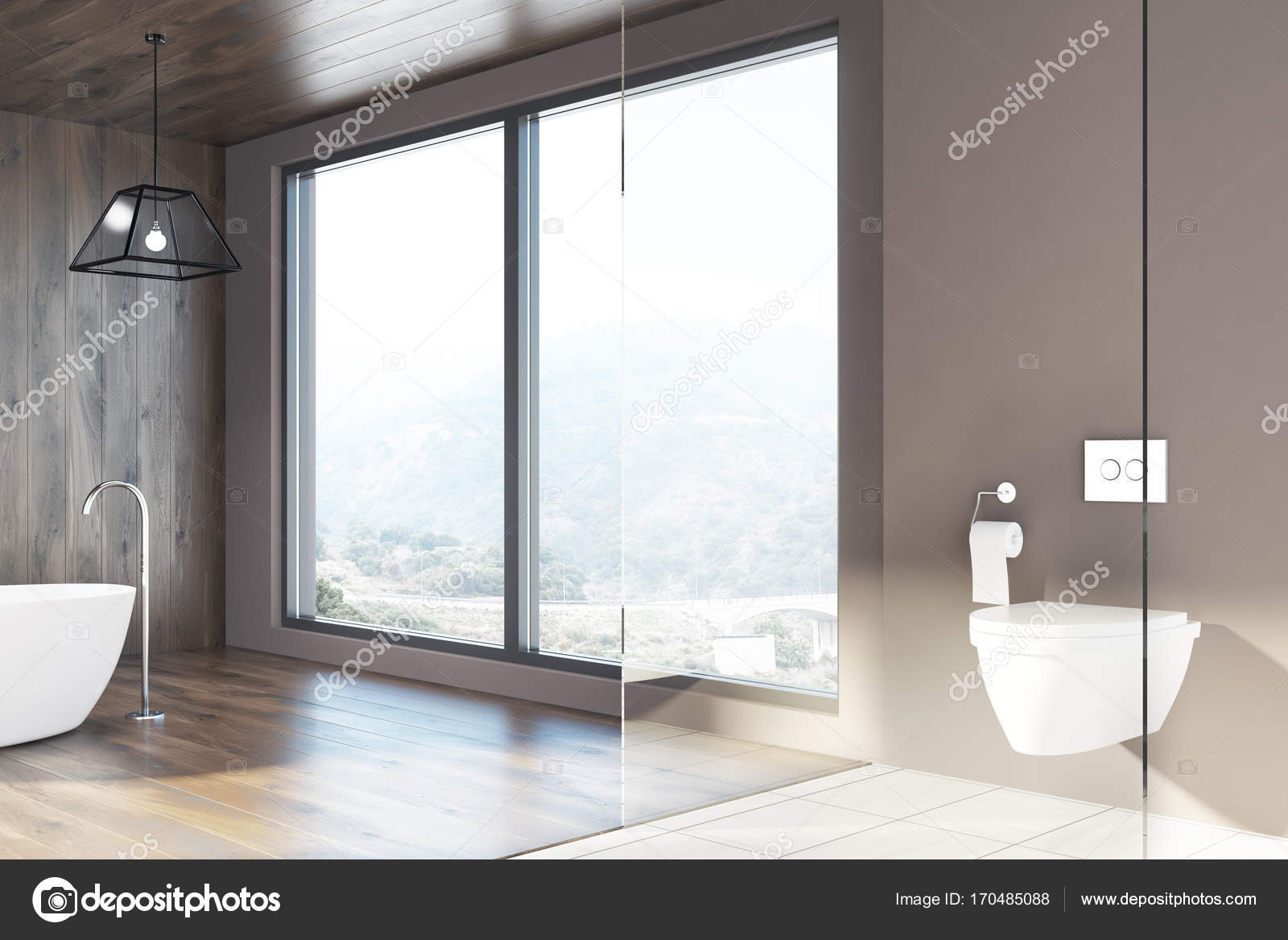 Loft badkamer houten muren, een wit bad, WC — Stockfoto ... Loft badkamer houten muren, een wit bad, WC — Stockfoto ...