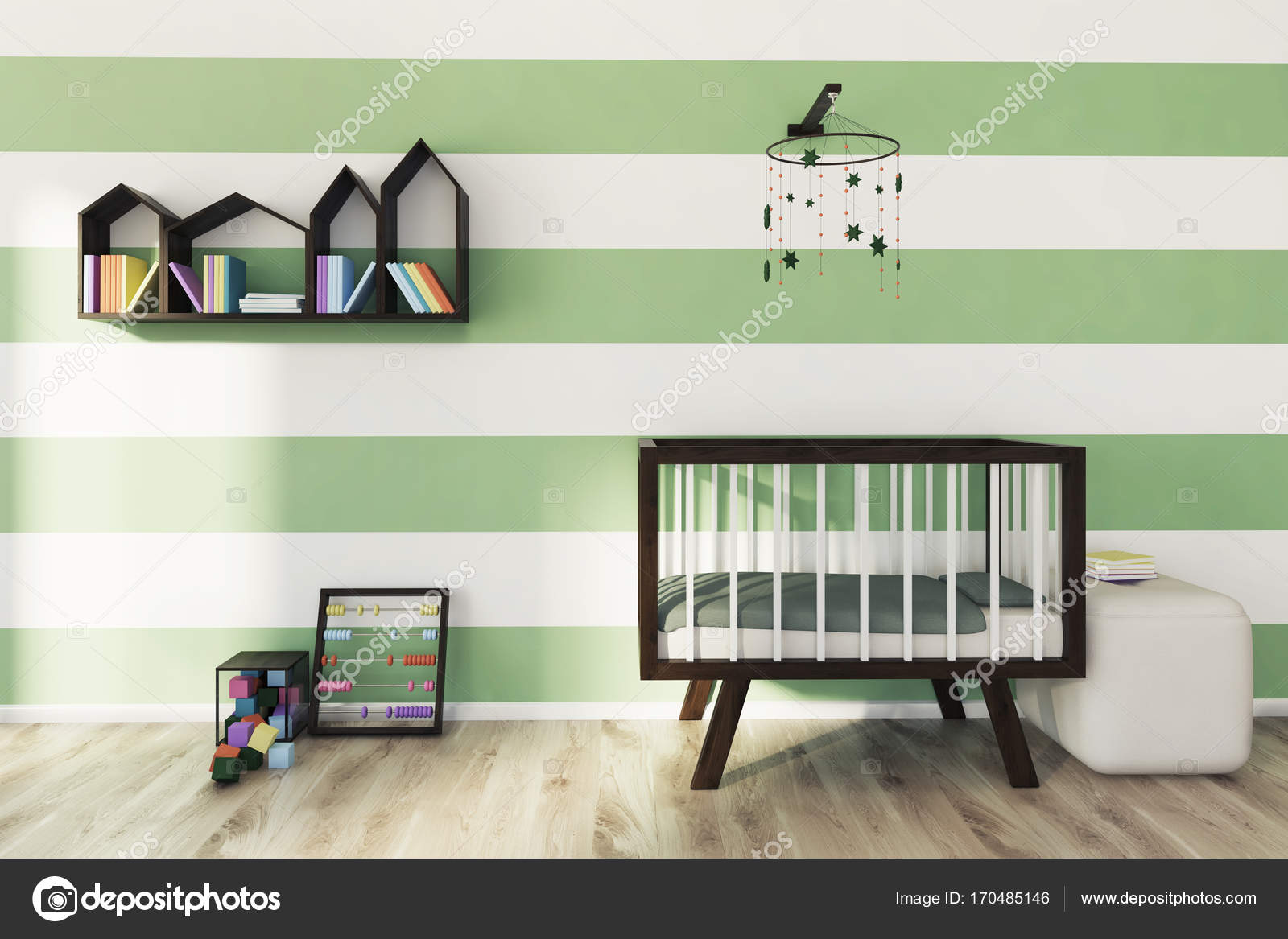 Green And White Nursery Crib Stock Photo C Denisismagilov