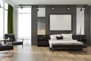 Gri çatı katı yatak odası, poster yan