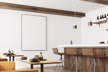 Beyaz ve ahşap Restoran, poster yan