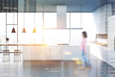 Bar standı beyaz mutfak iç tonda