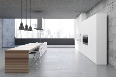 Mutfak iç beton, dolapları yan beyaz