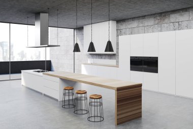 Mutfak iç beton, dolapları köşe beyaz