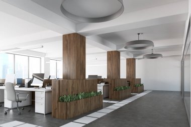 Ahşap ve beyaz açık alan office yan