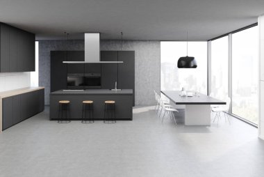 Beton mutfak iç, gri tablo