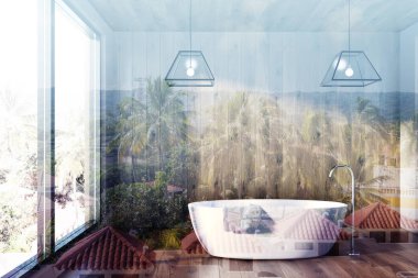 Ahşap banyo beyaz Küvetli Çift Kişilik