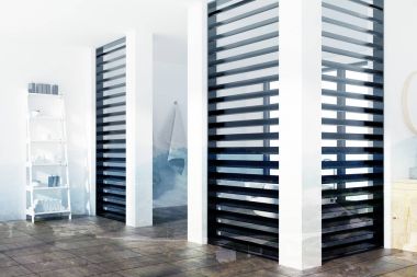 Banyo iç beyaz, Duş kabini mavi siyah