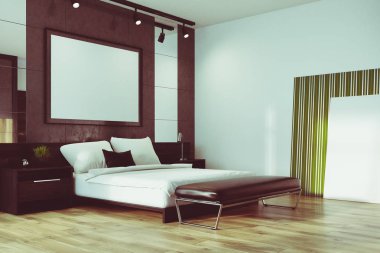 Gri çatı katı yatak odası, tonda poster köşe