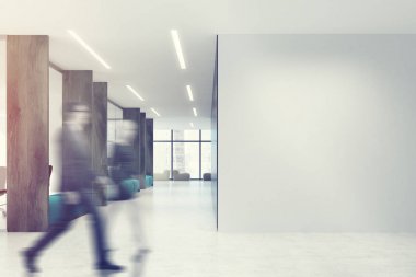 Beyaz, ahşap uzay mavi ofis kanepeler tonda açık