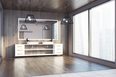 Çatı ahşap banyo, çift lavabo