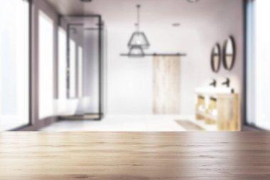 Çatı ahşap banyo, çift lavabo, duş bulanıklık
