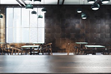 Ahşap kafe iç, pencere