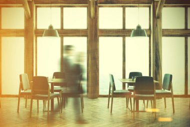 Ahşap kafe iç, tonda windows