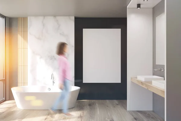 Marble, white and black bathroom, poster, girl — Stock Photo, Image