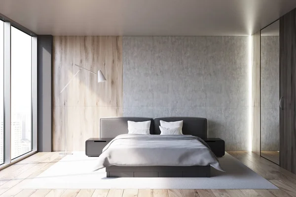 Beton ve ahşap yatak odası — Stok fotoğraf