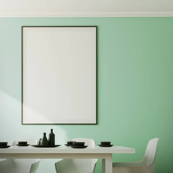 Jídelna zelený interiér, plakát zblízka — Stock fotografie