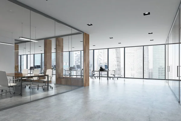 stock image White and wood open space and meeting room side